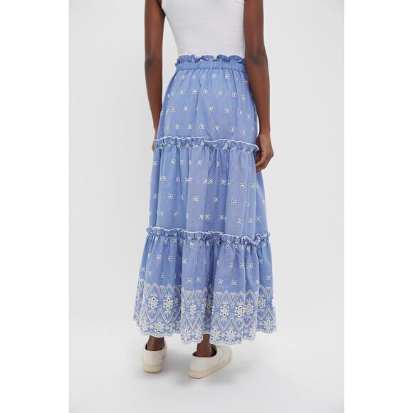 TUCKERNUCK Chambray Embroidered Prado Skirt Size L NWT Retail $148 Tuckernuck - Picture 2 of 8